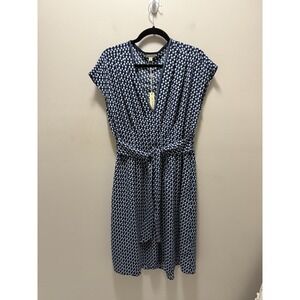 Max Studio Navy Blue Printed V-Neck Fit & Flare Dress – Size Small